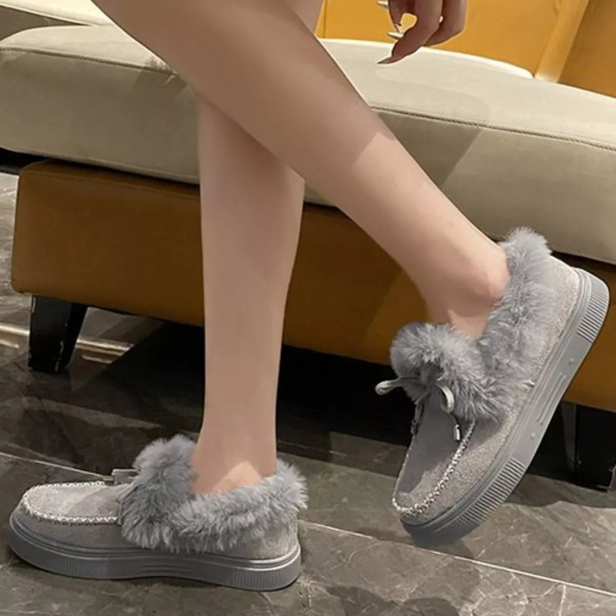 Fuzzy Round Toe Slip-Ons -