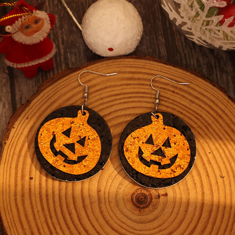 PU Leather Pumpkin Earrings - Tangerine One Size