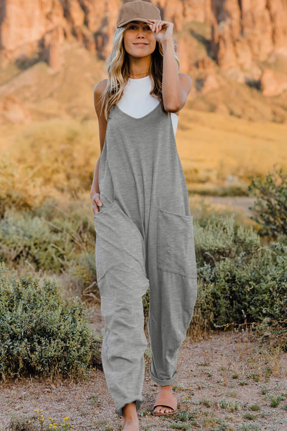 V-Neck Sleeveless Jumpsuit - Azure