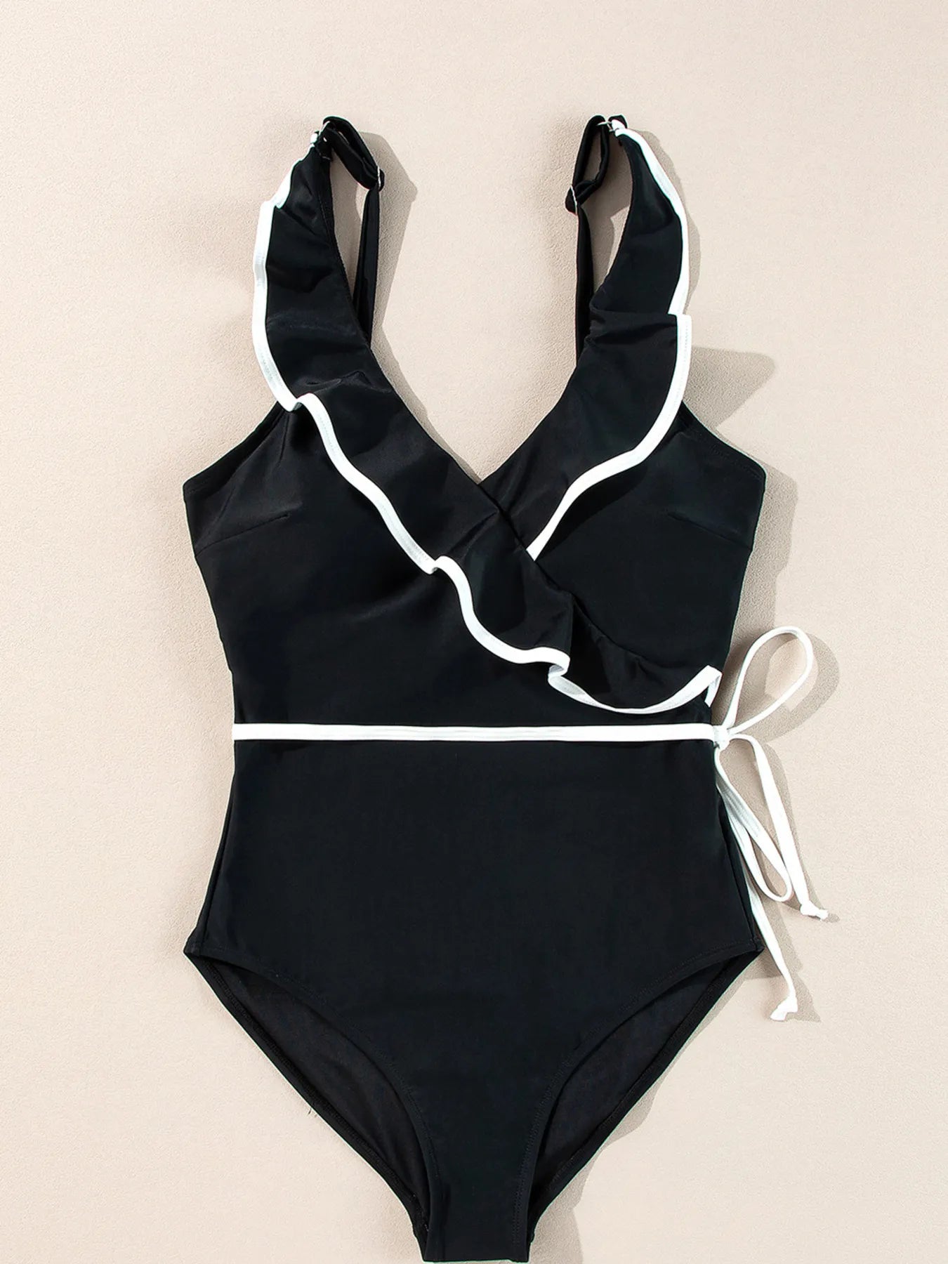 Ruffle Trim V-Neck One-Piece Swimsuit -