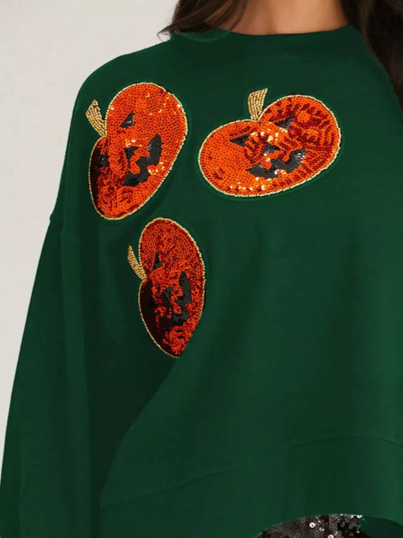 Halloween Pumpkin Round Neck Sweatshirt - Green