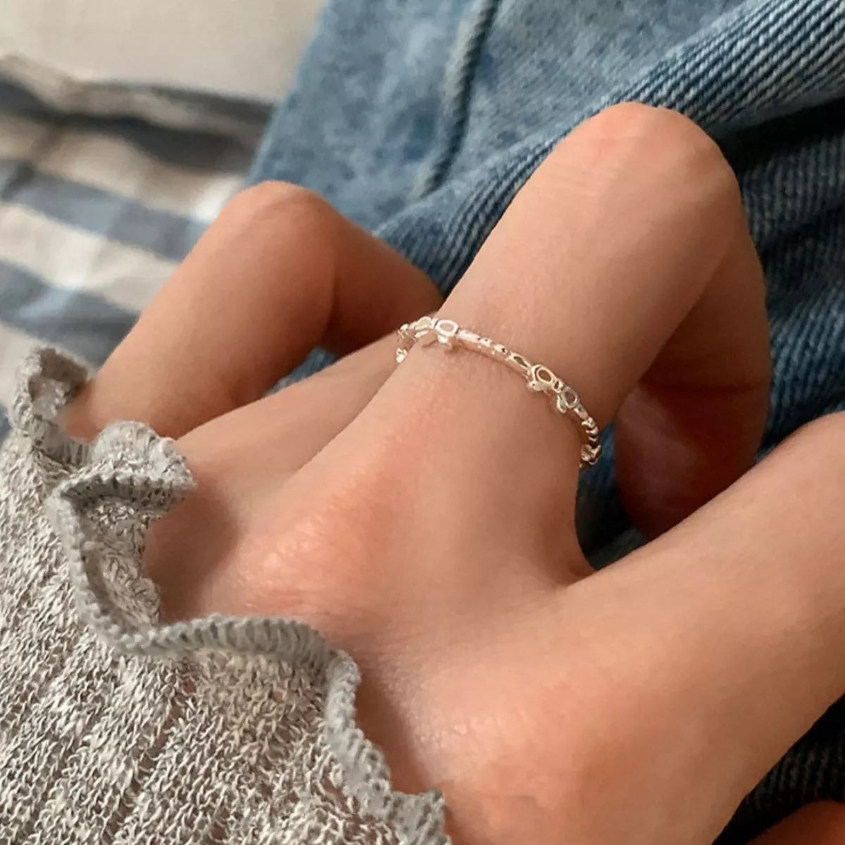 925 Sterling Silver Bow Open Ring - Silver One Size