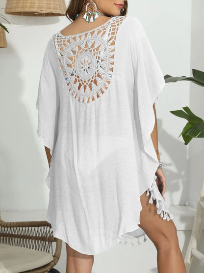 Tassel Crochet Round Neck Cover-Up -