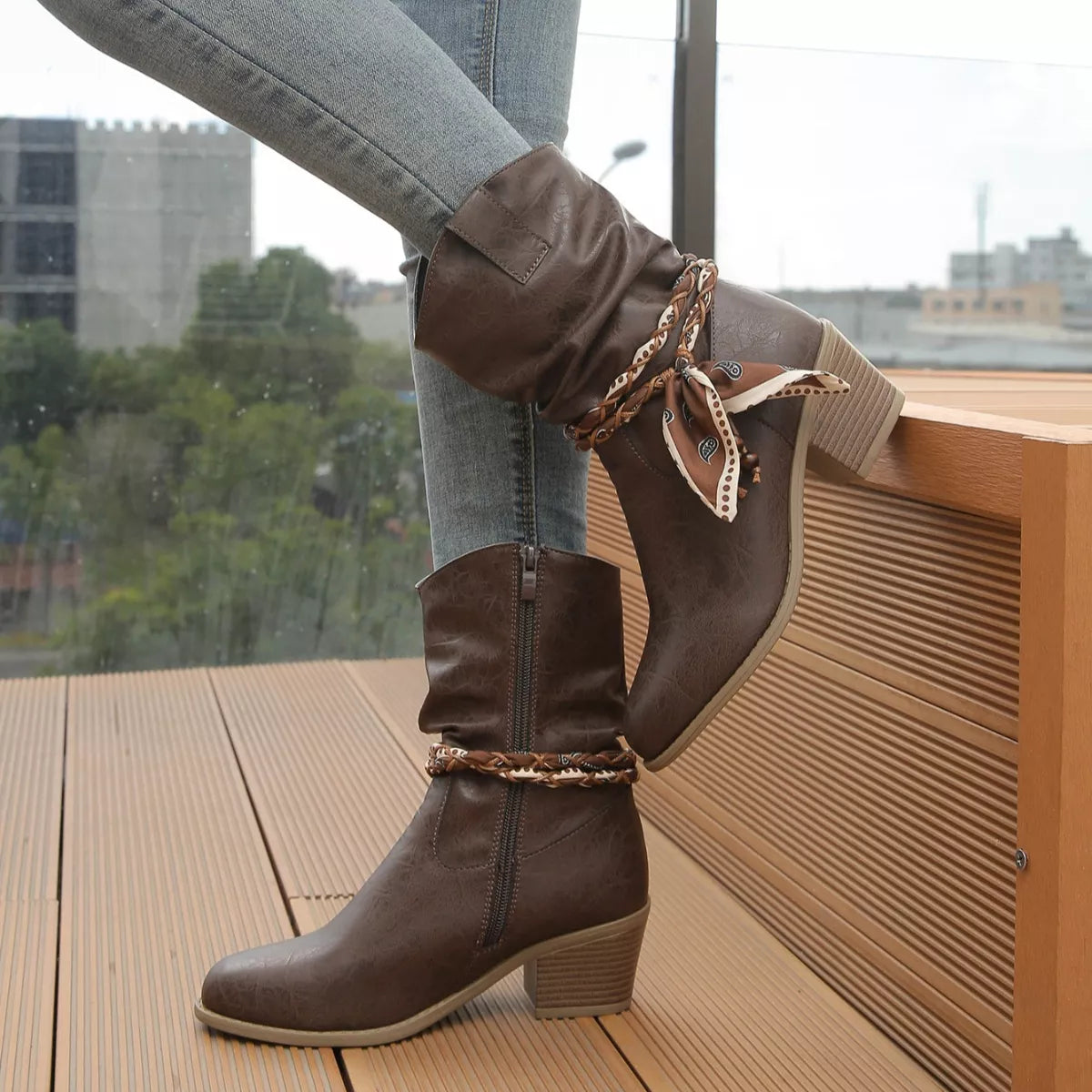 Braided Detail Western Boots -