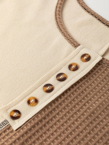 Color Block Stitch Detail Long Sleeve Top -
