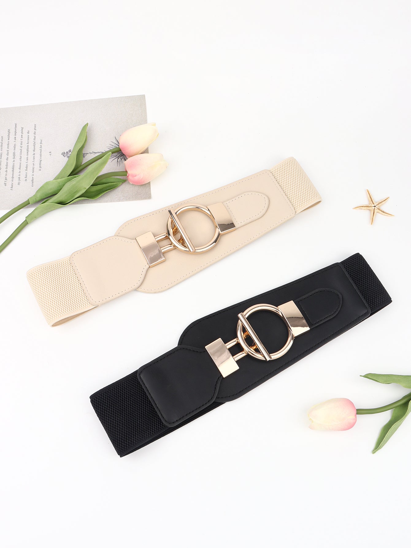 PU Elastic Wide Belt with Alloy Buckle -