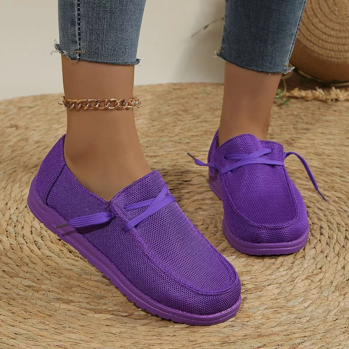 Round Toe Slip-Ons - Purple