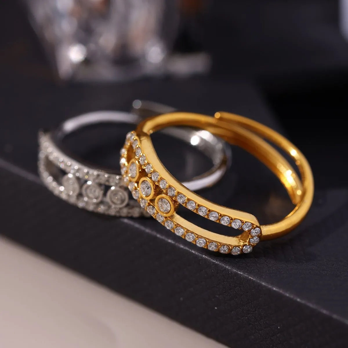Moving Crystal Bar Necklace and Ring Jewelry Set -