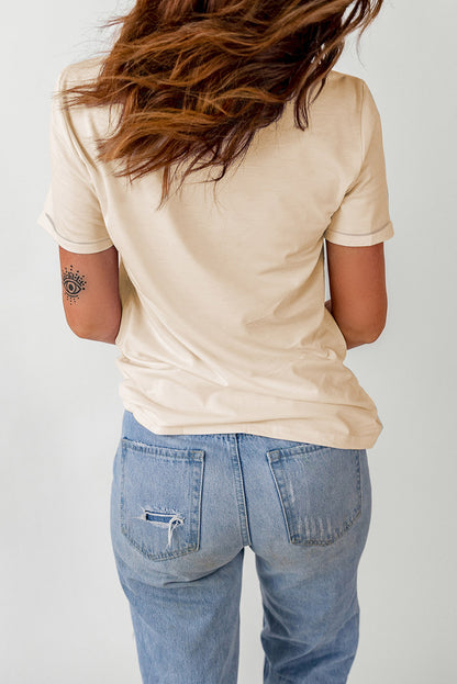 Pumpkin Graphic Round Neck Cuffed T-Shirt - Cream