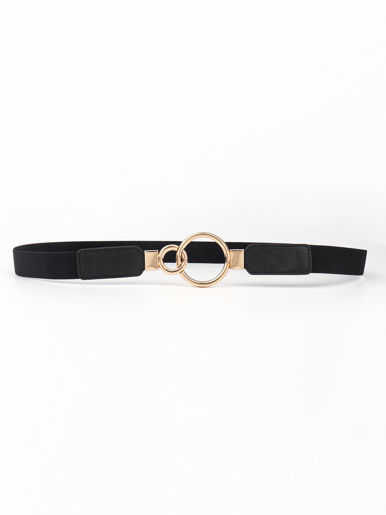 Double Ring Buckle Elastic PU Belt - Black One Size