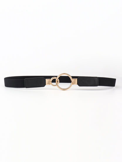 Double Ring Buckle Elastic PU Belt - Black One Size