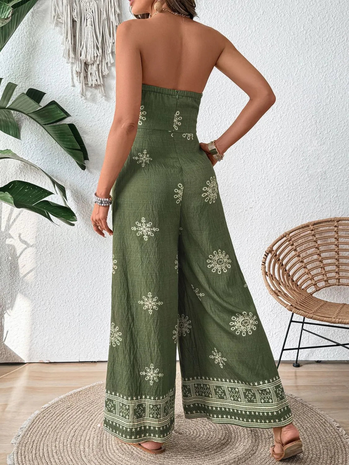Printed Wide Leg Tube Jumpsuit -