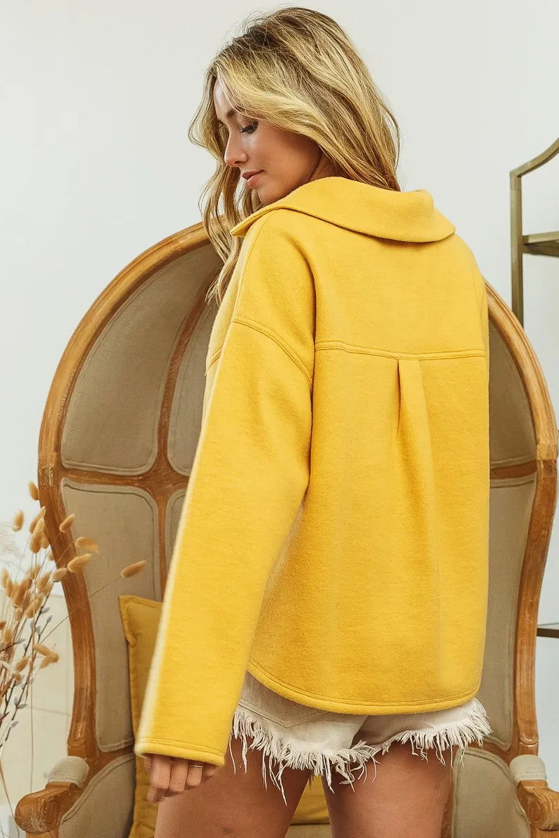 Flap Pockets Fleece Collared Sweatshirt -