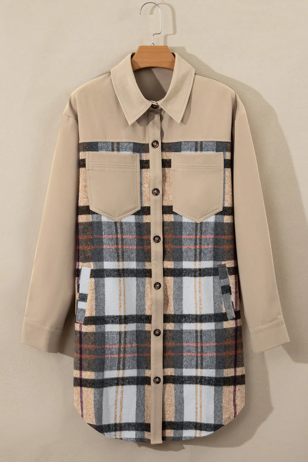 Pocketed Plaid Long Sleeve Mini Shirt Dress -