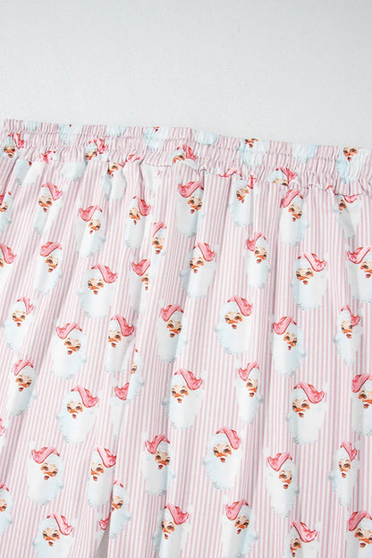 Santa Print Long Sleeve Top and Pants Lounge Set -