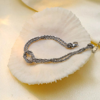 Stainless Steel Twisted Chain Bracelet - Silver One Size