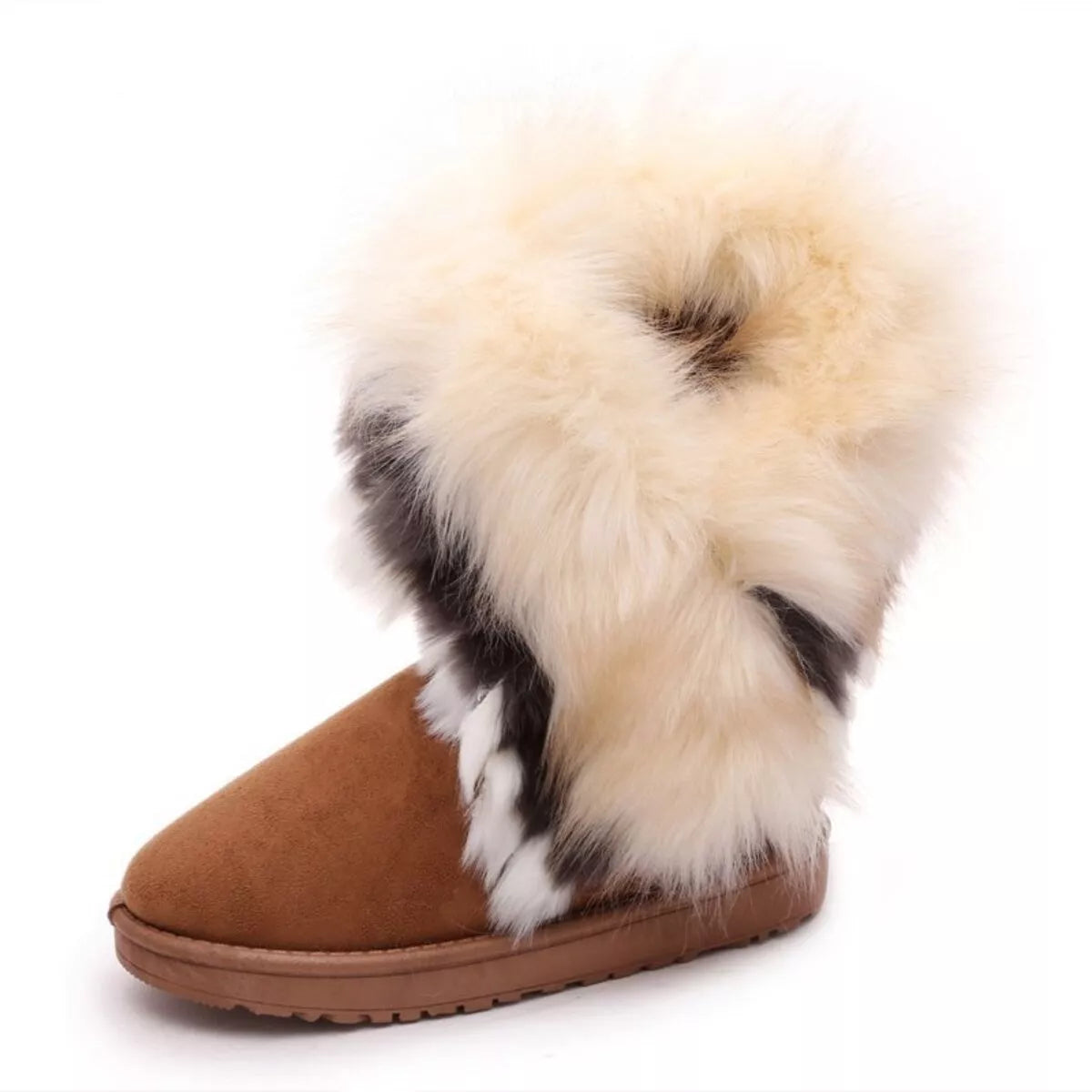 Fluffy Fur Cuff Round Toe Boots -