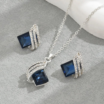 Crystal Geometric Earrings and Necklace Jewelry Set -