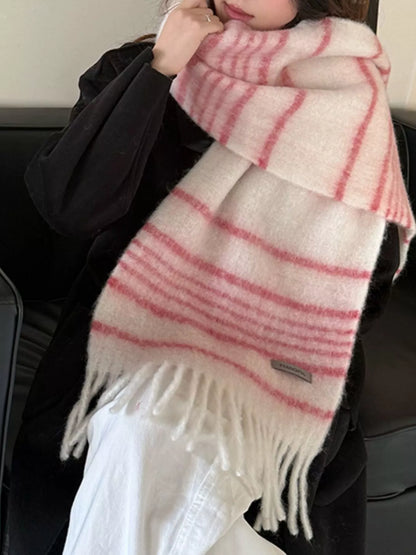 Cozy Striped Fringe Hem Scarf -