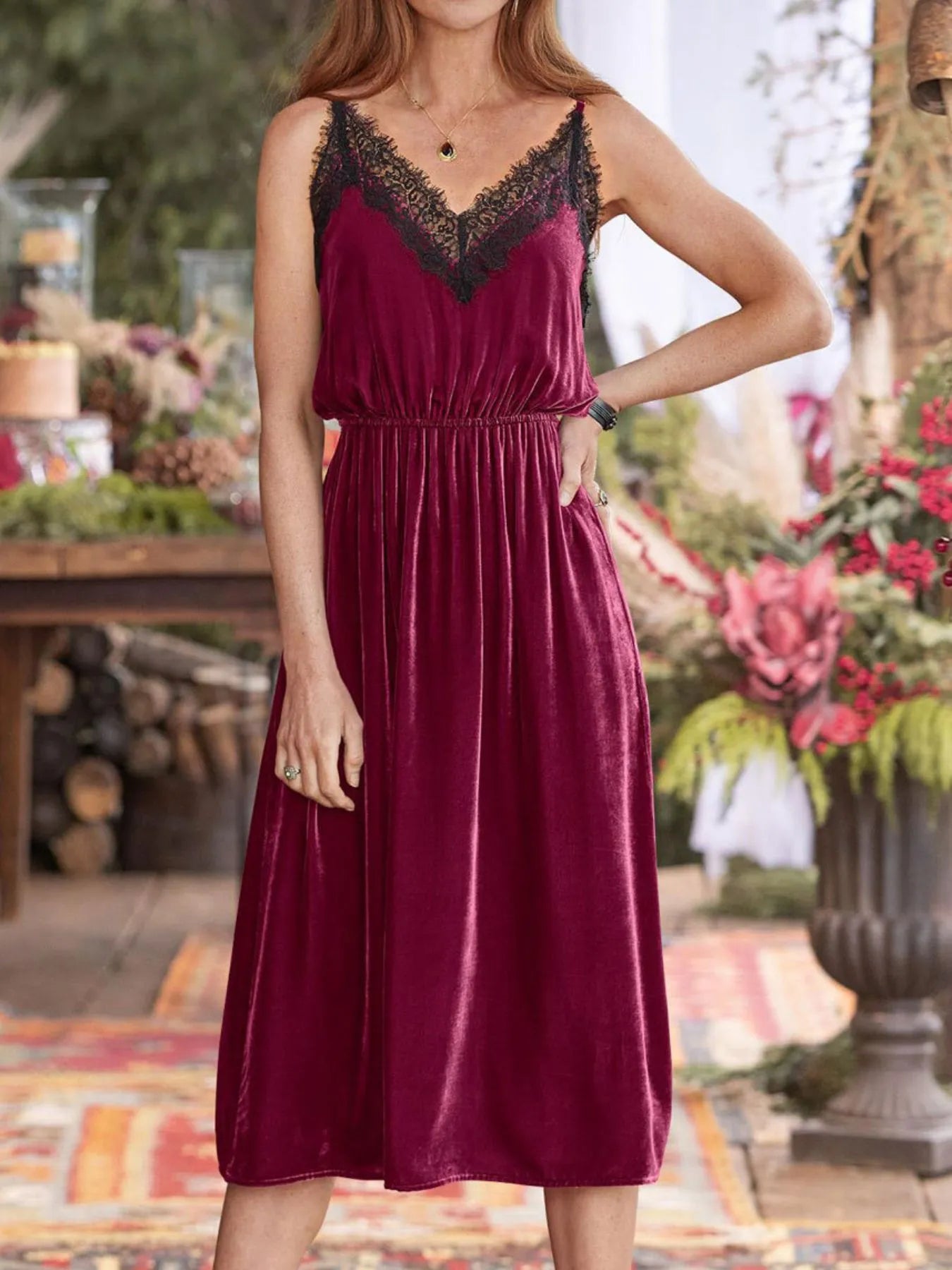 Velvet Cami Lounge Dress - Burgundy