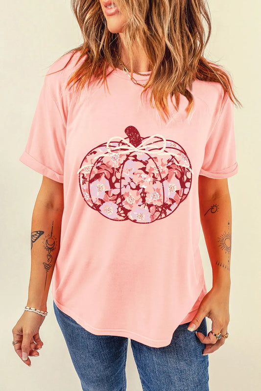 Pumpkin Graphic Long Sleeve T-Shirt - Blush Pink