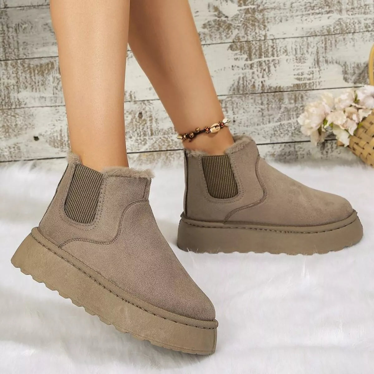 Round Toe Platform Ankle Boots -
