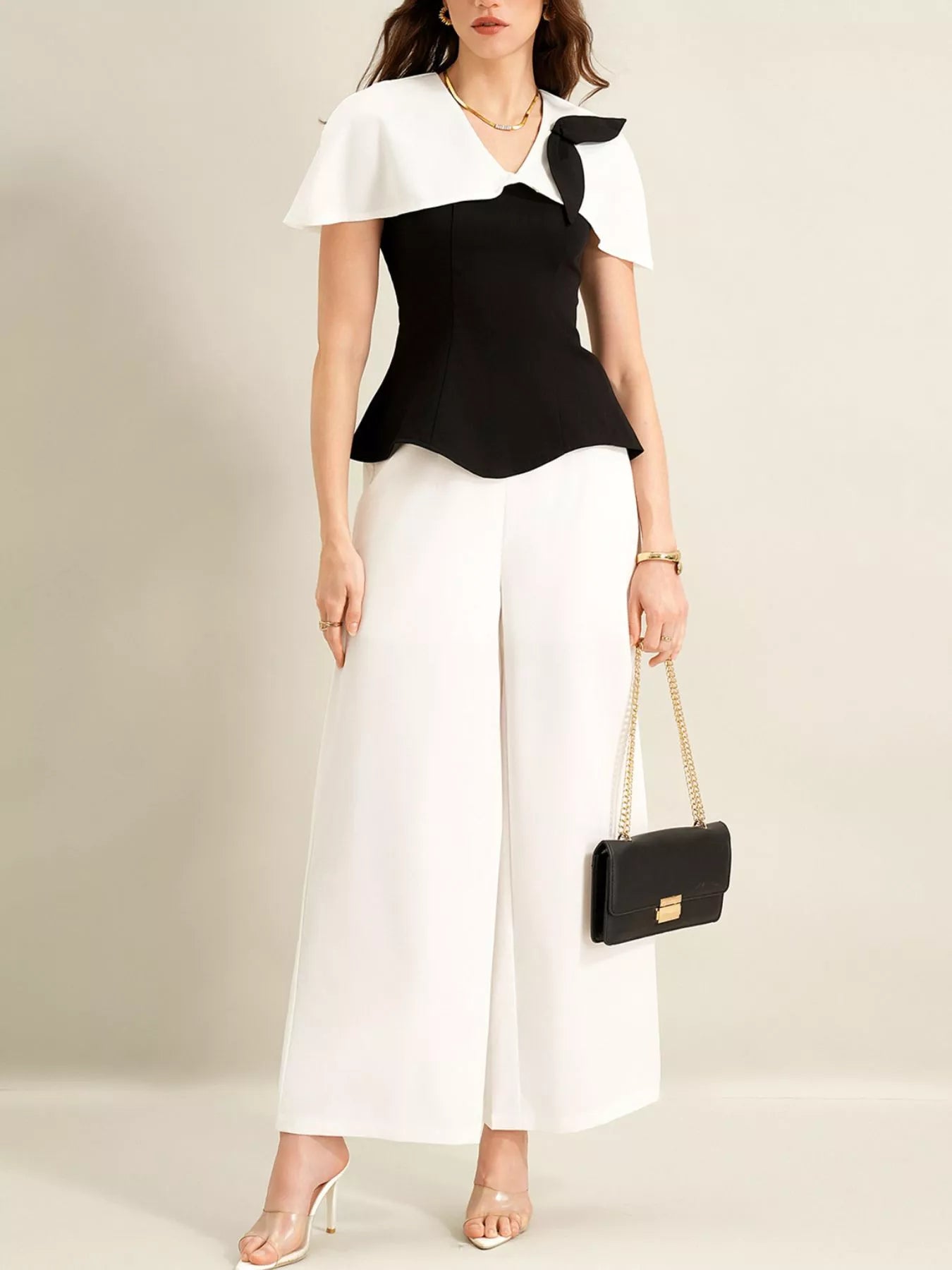 Peplum Top with Wide-Leg Pants Set -