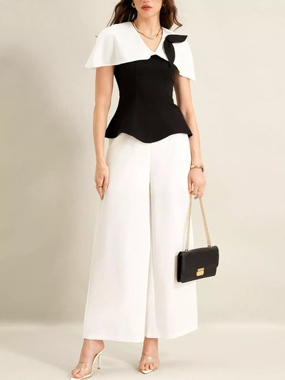 Peplum Top with Wide-Leg Pants Set -