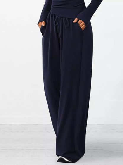 Long Sleeve Top and Wide Leg Pants Set -