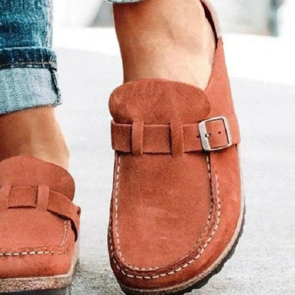 Round Toe Low Heel Buckle Loafers -