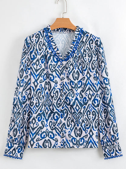 Paisley Print Long Sleeve Blouse -