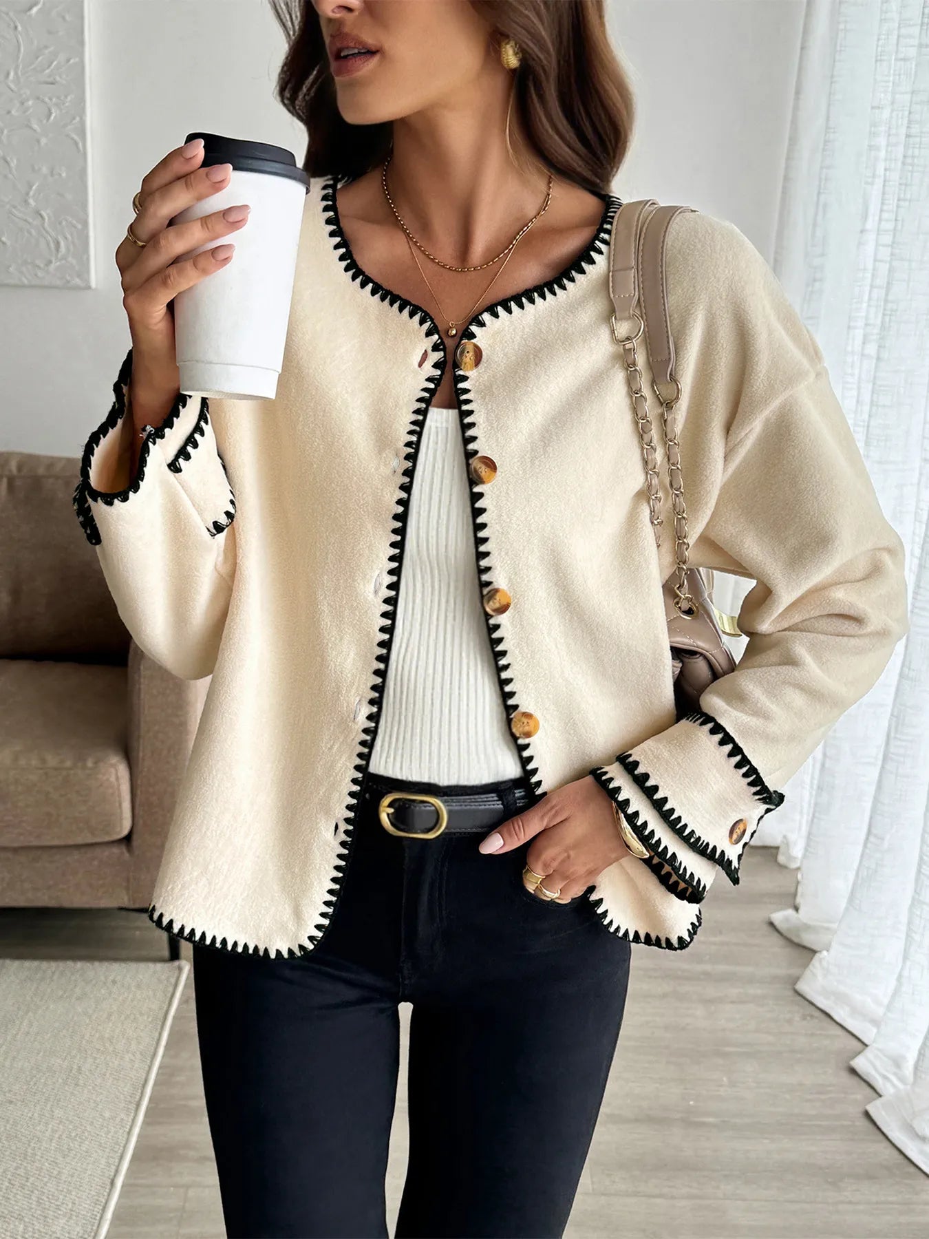 Contrast Trim Button Up Jacket -