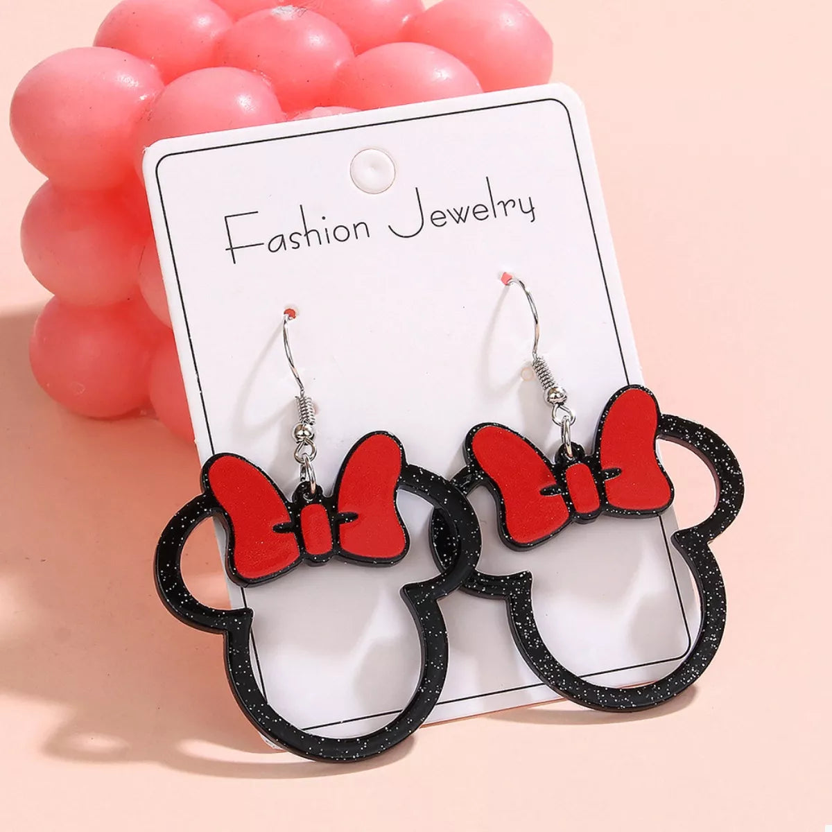 Mickey Mouse Bow Drop Earrings - Red onesize