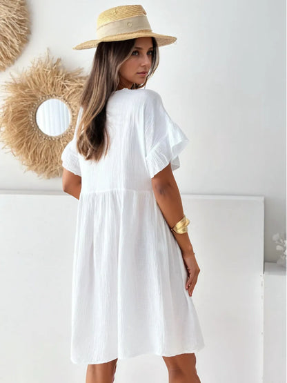 Round Neck Short Sleeve Mini Dress -