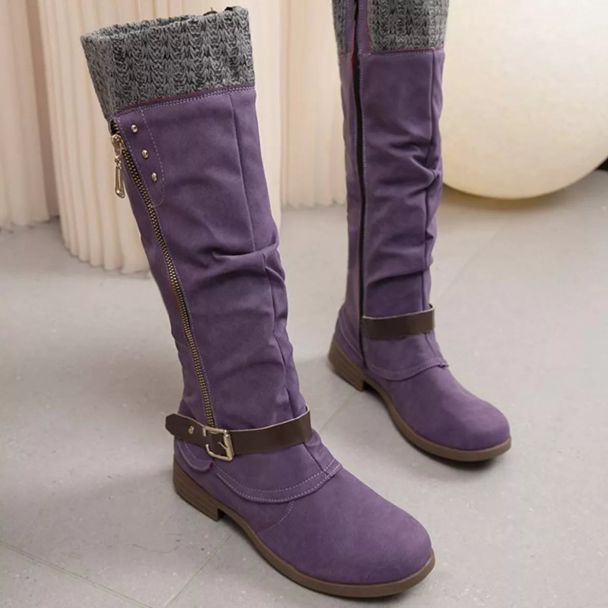 Knee High Slouch Boots - Purple