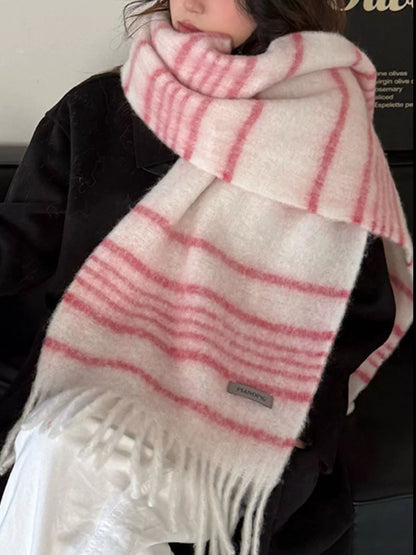 Cozy Striped Fringe Hem Scarf -