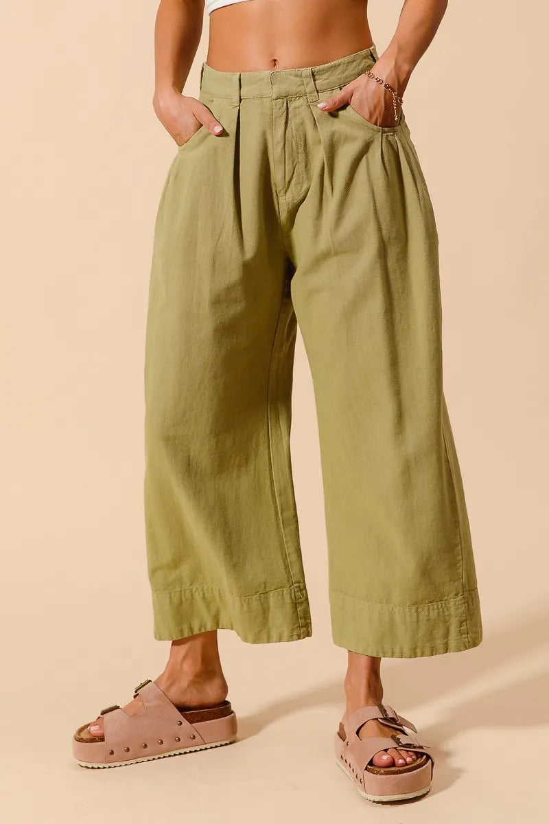 Mid Rise Wide Leg Chino Pants -