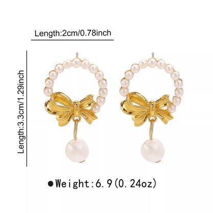 Bowknot Pearl Earrings and Pendant Necklace Jewelry Set -