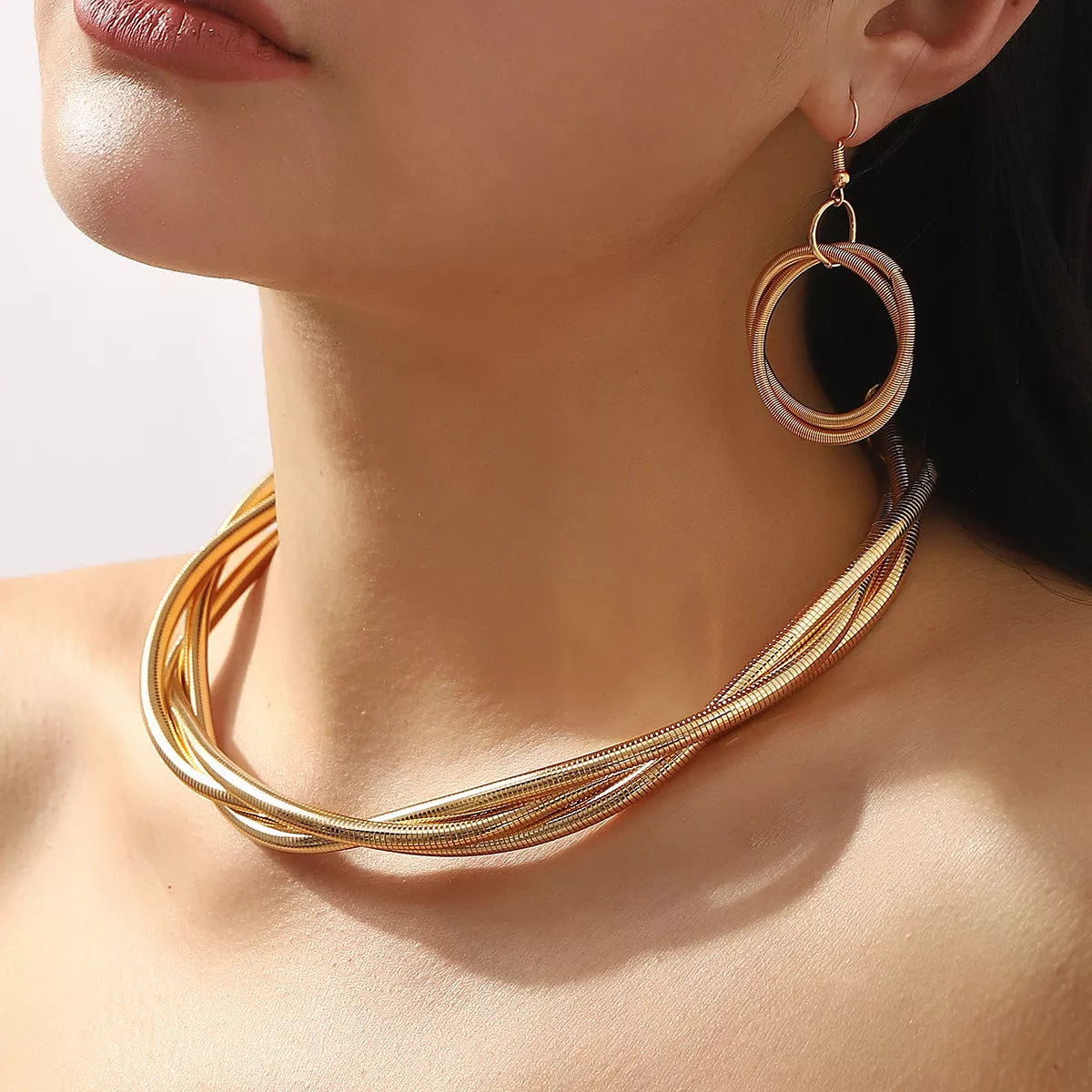 Multi-Layered Earrings and Necklace Jewelry Set -