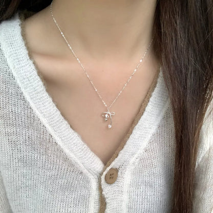 Bowknot Pendant Necklace - Silver One Size