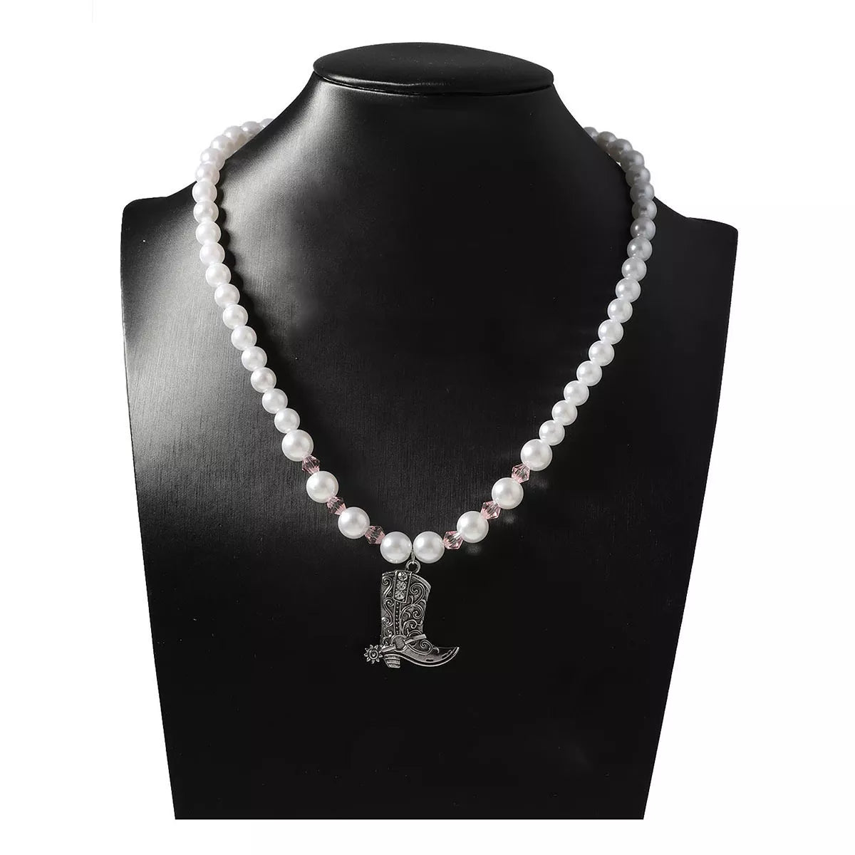 Pearl Beaded Cowboy Boot Necklace -