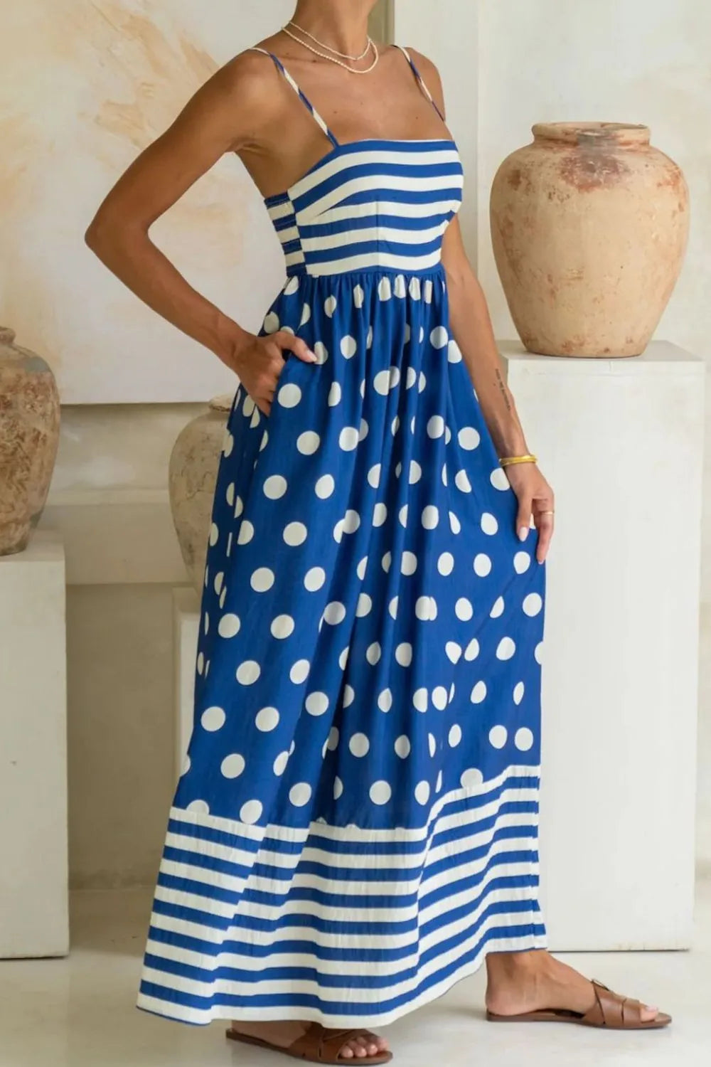 Polka Dot Square Neck Cami Dress -