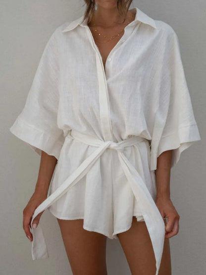 Collared Neck Half Sleeve Romper -