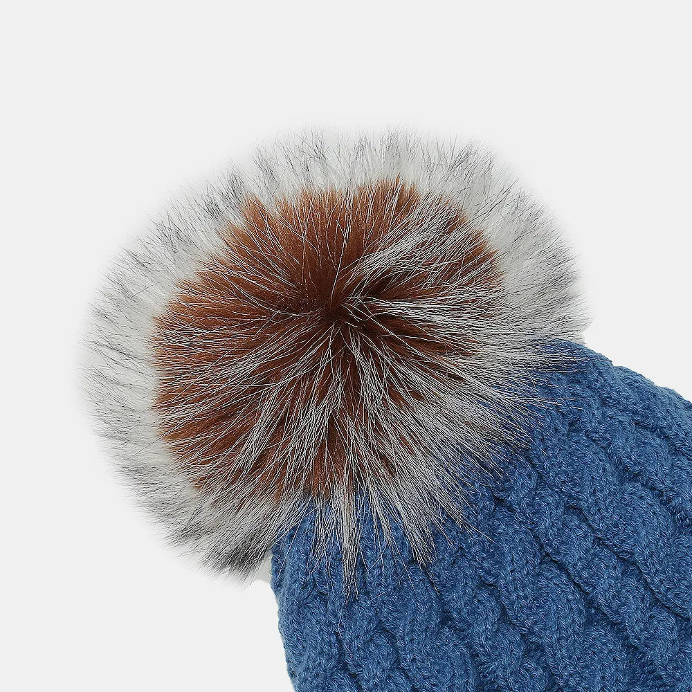 Cable Knit Winter Hat with Pompom -