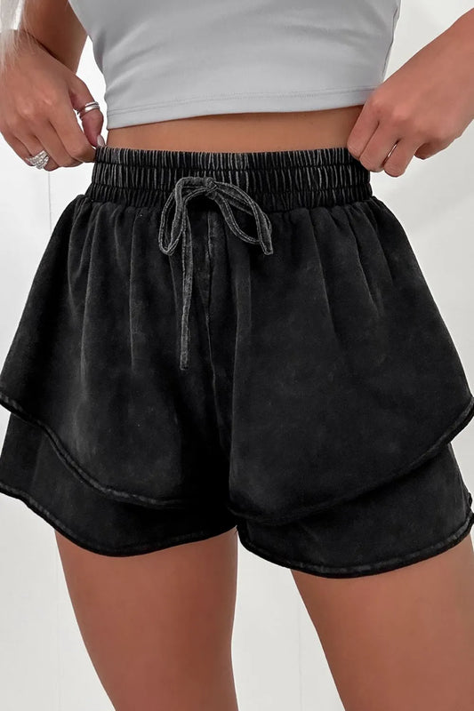 French Terry High Waist Casual Shorts - Black