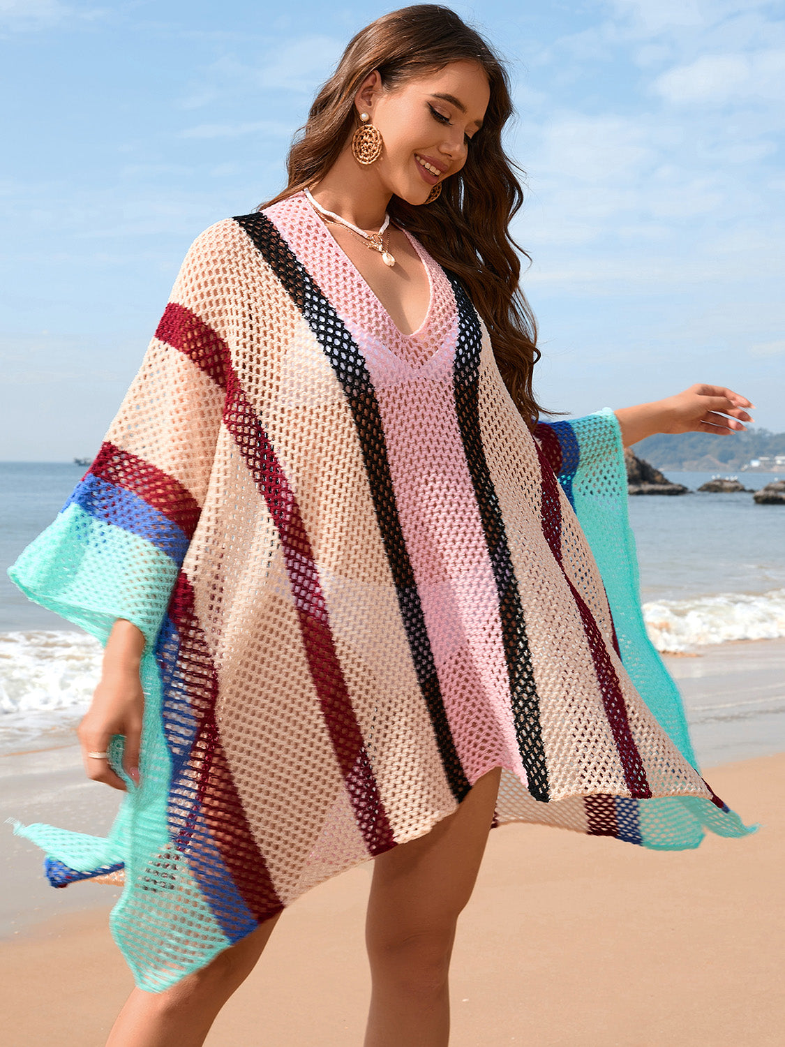 Openwork Color Block Plunge Cover-Up | AdoreStarr