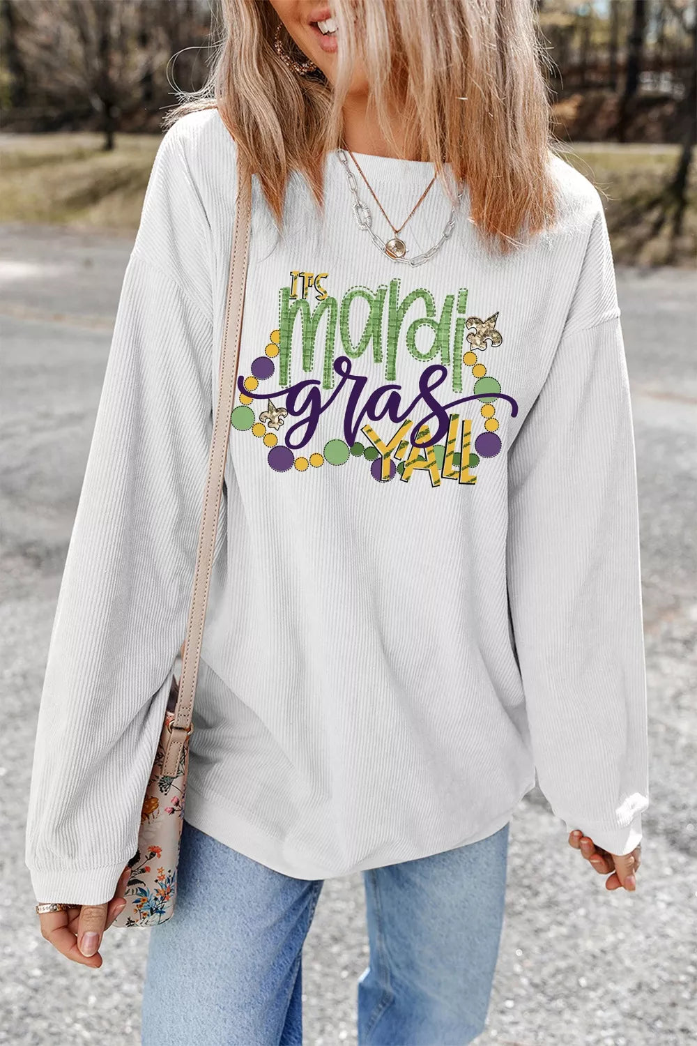 TIS Mardi Gras YALL Corded Ribbed Pullover Sweatshirt -