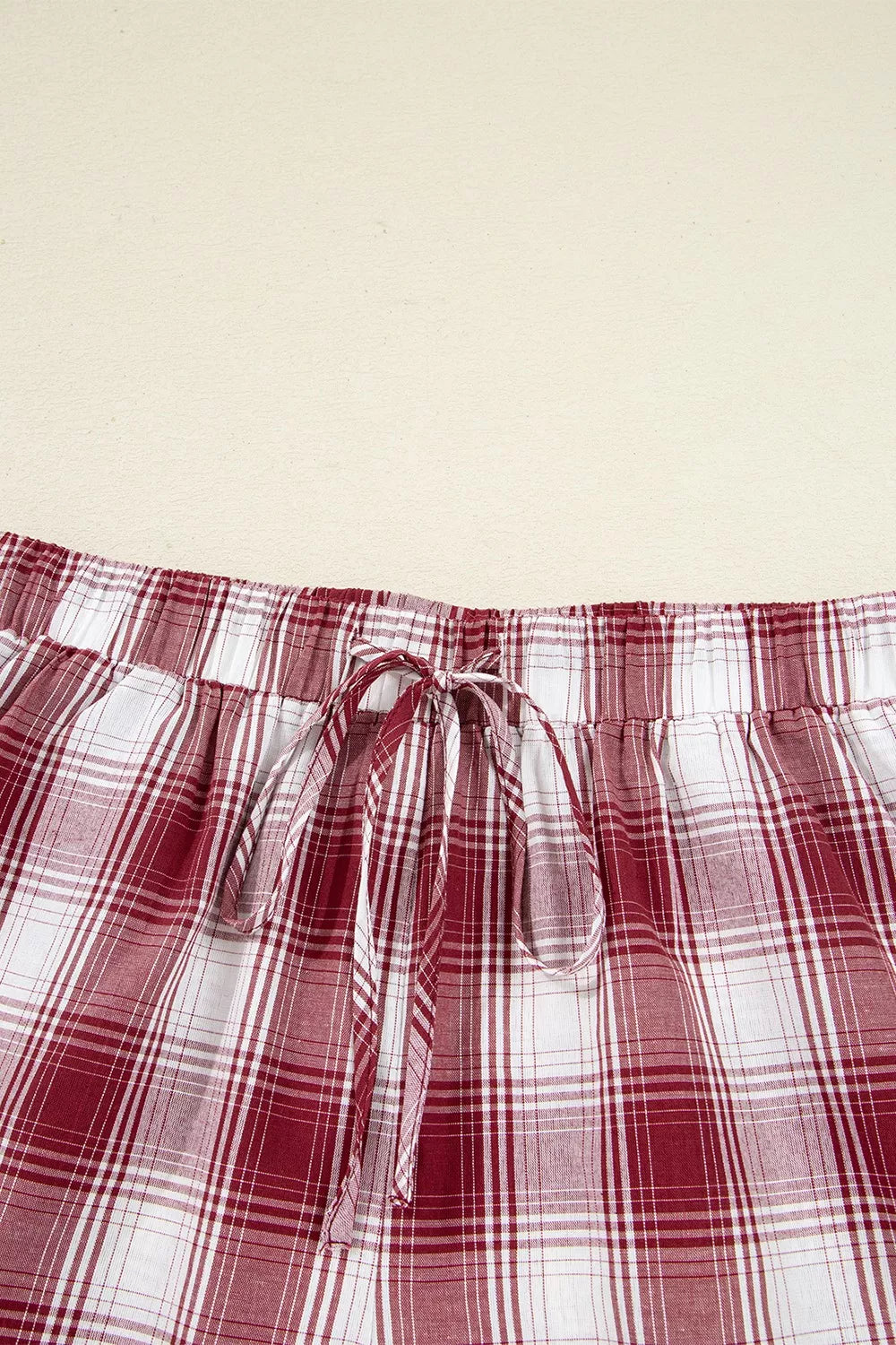 Plaid Long Sleeve Shirt and Drawstring Shorts Lounge Set -