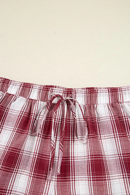 Plaid Long Sleeve Shirt and Drawstring Shorts Lounge Set -