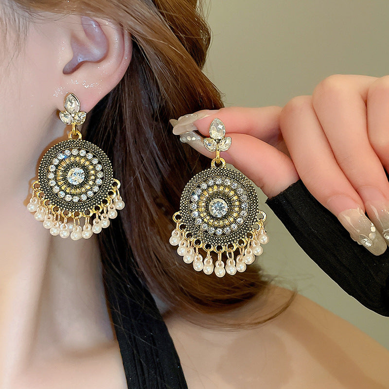 Rhinestone Alloy Bead Dangle Earrings - White One Size